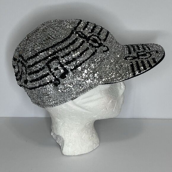 JC Brand Silver Black Sequin Music Notes Treble Clef Teacher Baseball Cap Hat OS